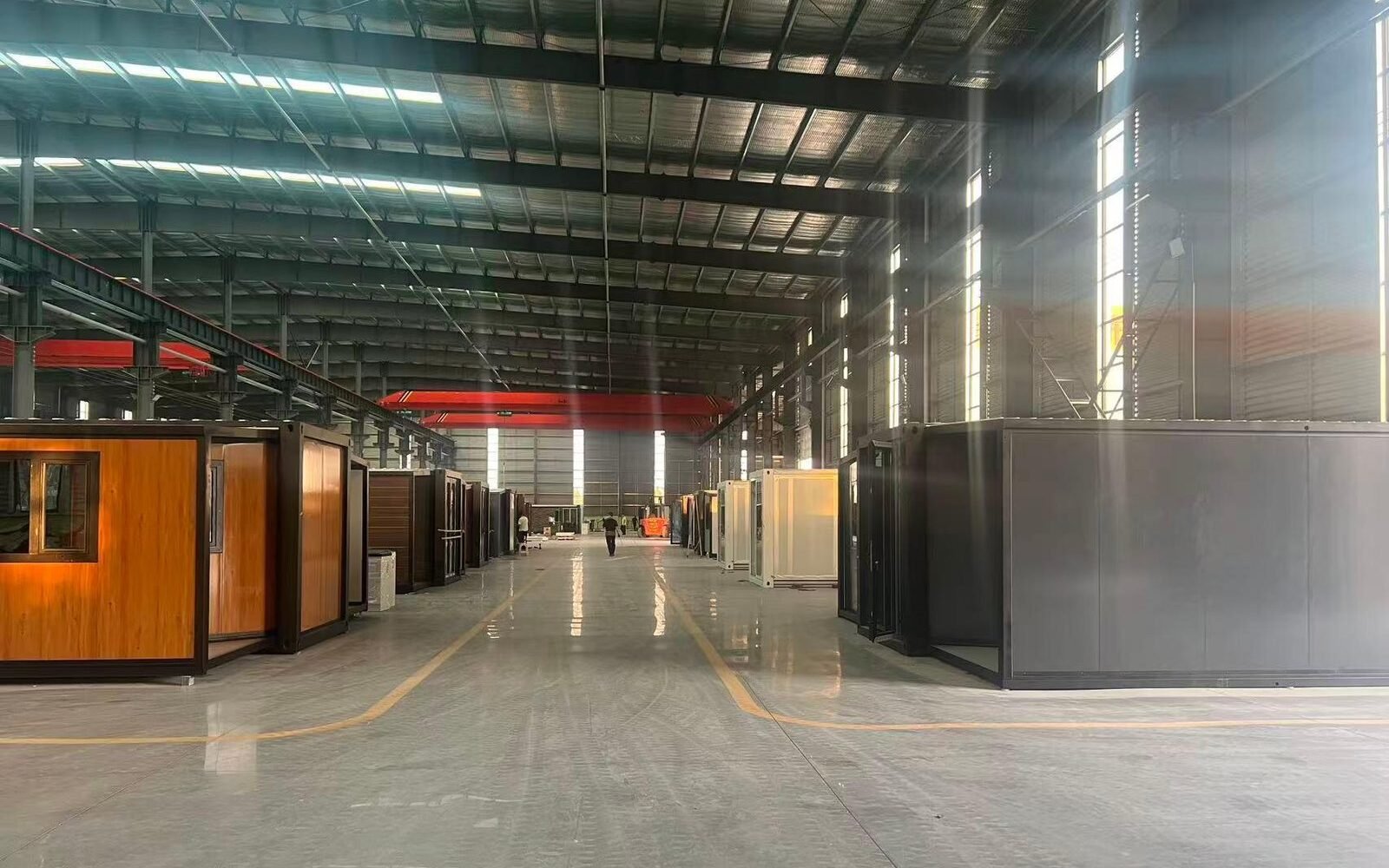 Production hall with finished units on the line