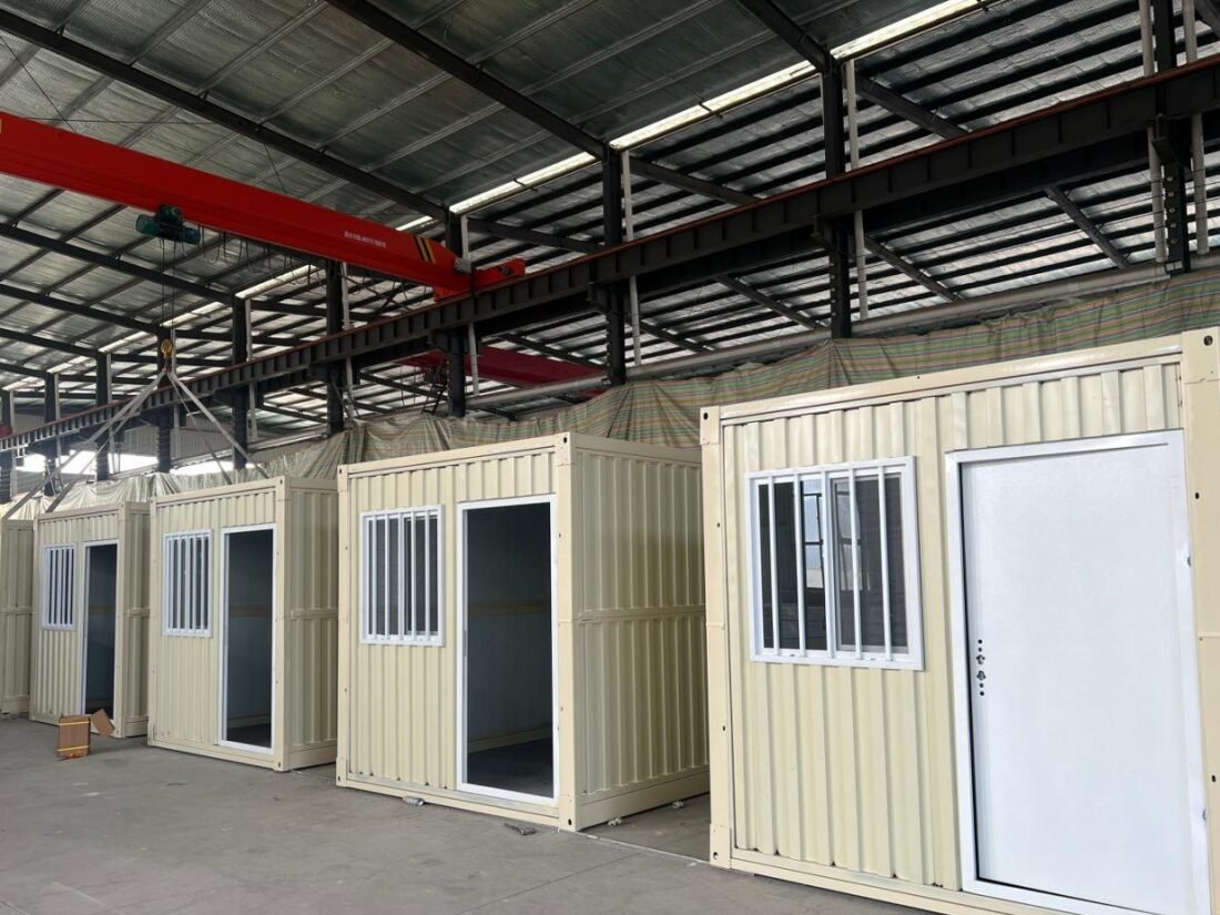 Foldable house unfolded on a prepared site