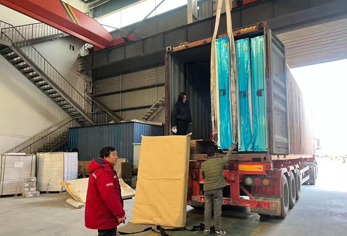 Folded units loaded into a container